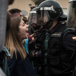 Catalunya Barcelona shows an example of the confrontation between police and citizens on September 20, 2017