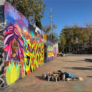 Graffiti image while Mugraff talks to Catalunya Barcelona team