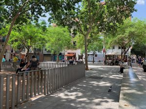 View of playground Barcelona's Plaça del Diamant for Catalunya Barcelona Film