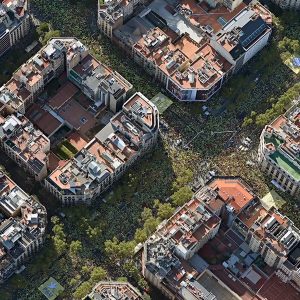 Bird's eye of eixample during massive protest
