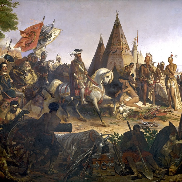 Painting depicting Spanish Invasion of America used in Catalunya Barcelona film