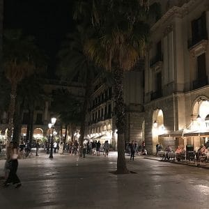 Barcelona's Plaça Reial at night.