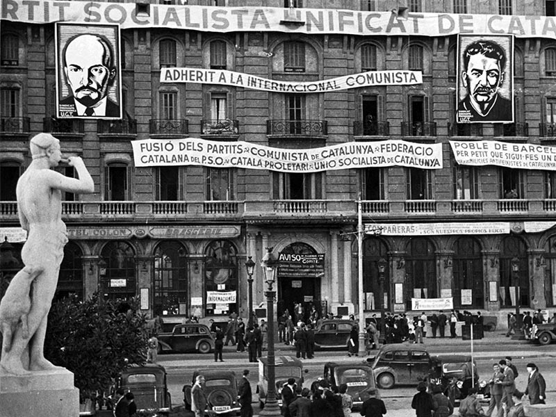 1936 - Plaça Catalunya, the office of the PSUC, or Party of Socialist Unification of Catalunya
