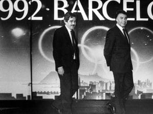 1986 - Felipe González and Pasqual Maragall visit Barcelona Olympic Office.